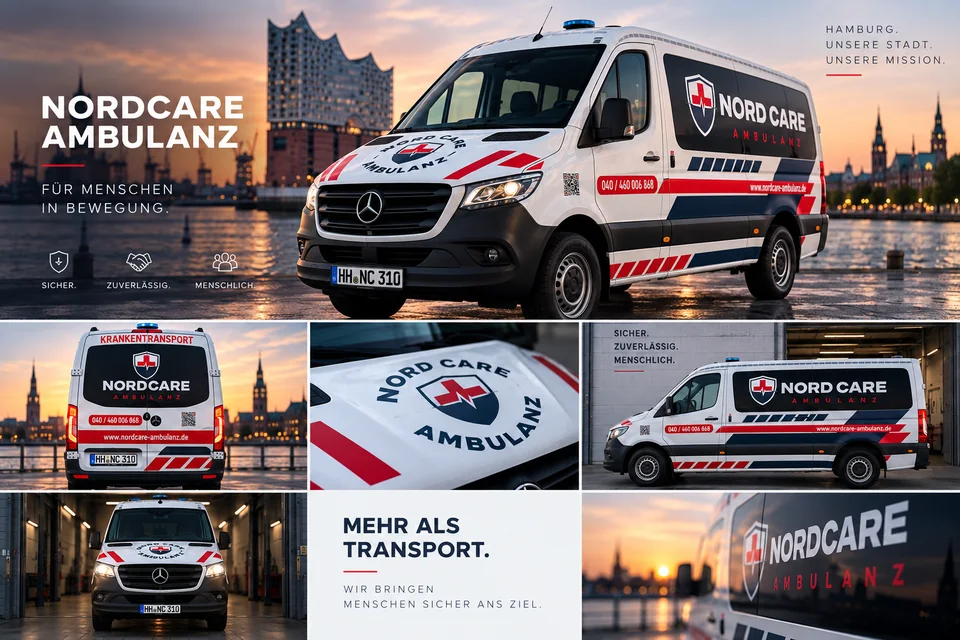 NordCare Krankentransportwagen in Hamburg, Fahrzeugansichten und Ausstattungsdetails